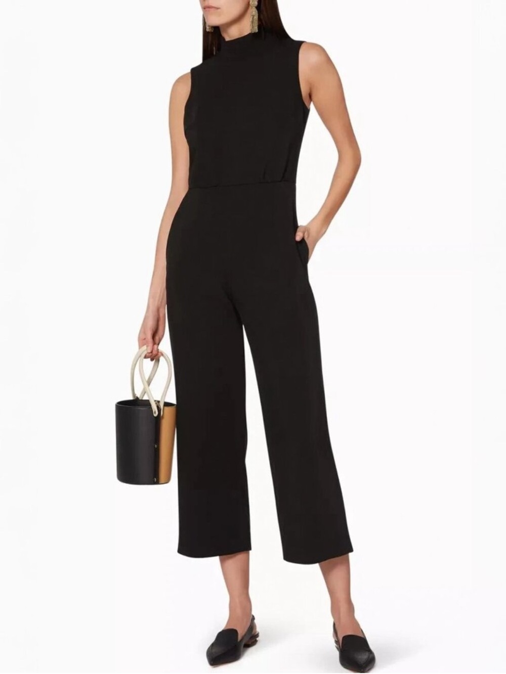 Club Monaco Sleek Black Sleeveless Jumpsuit with Mock Neck